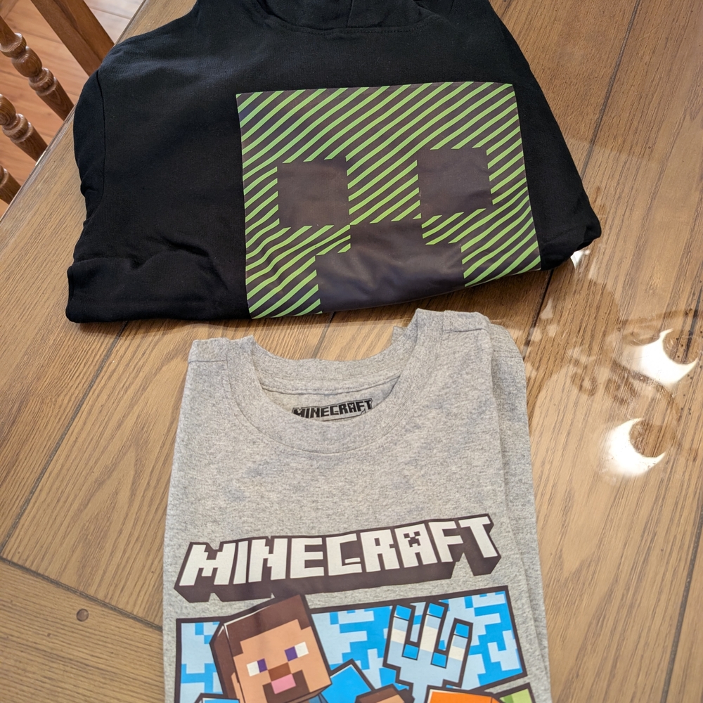 Minecraft Hoodie and T-Shirt Combo 2-Pack for Boys Black And Gray Size 8